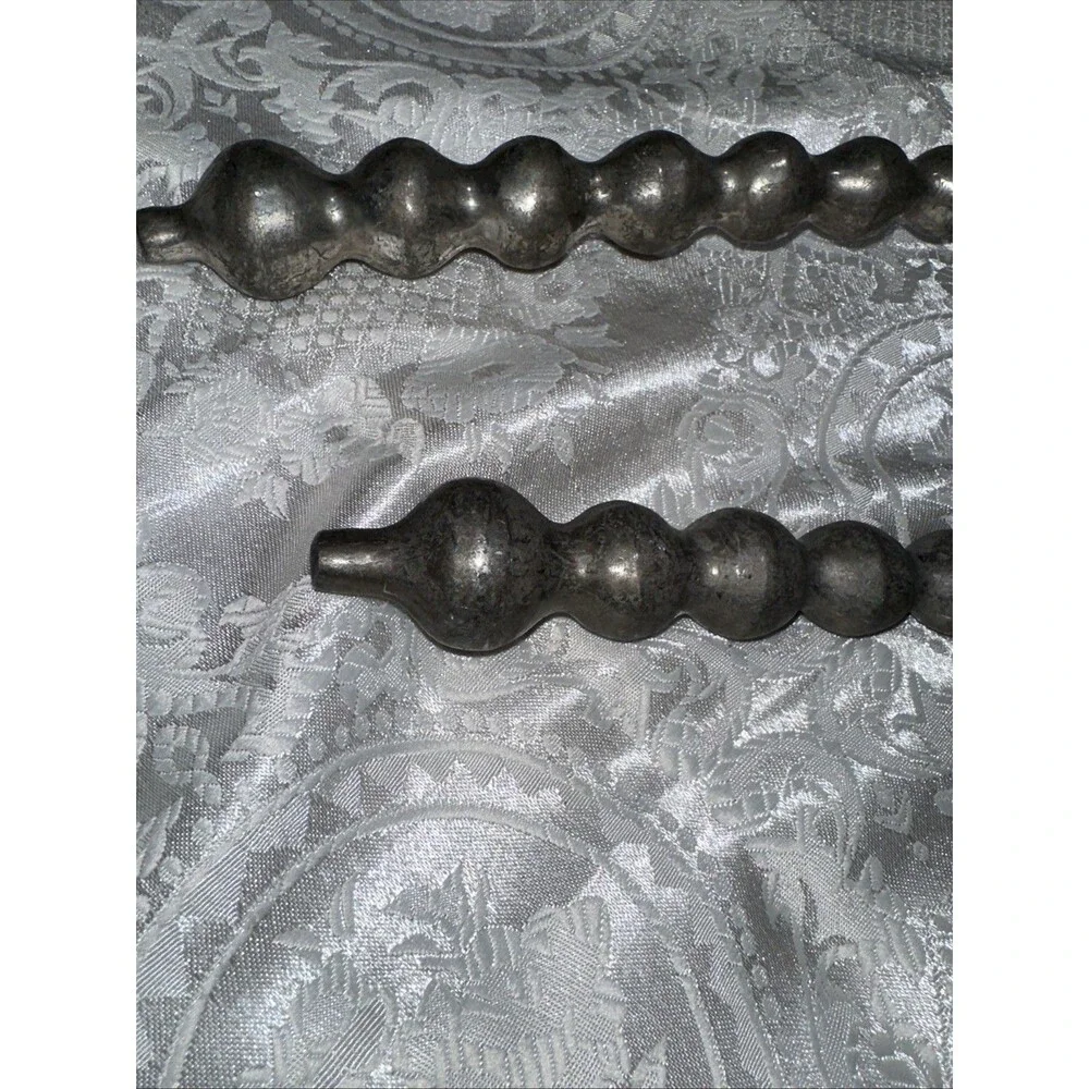 Pewter Metal Silver Tone Salad Servers Silverware Bubble Bead Curved Handles